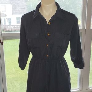 Navy blue dress paired w/yellow jacket